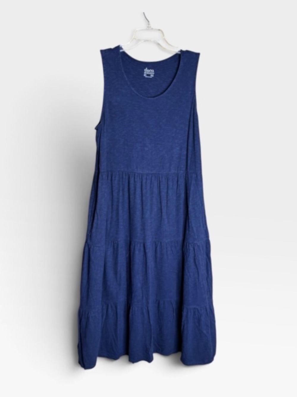 D&Co Beach Large Blue Linen Blend Tiered Maxi Dress Pockets